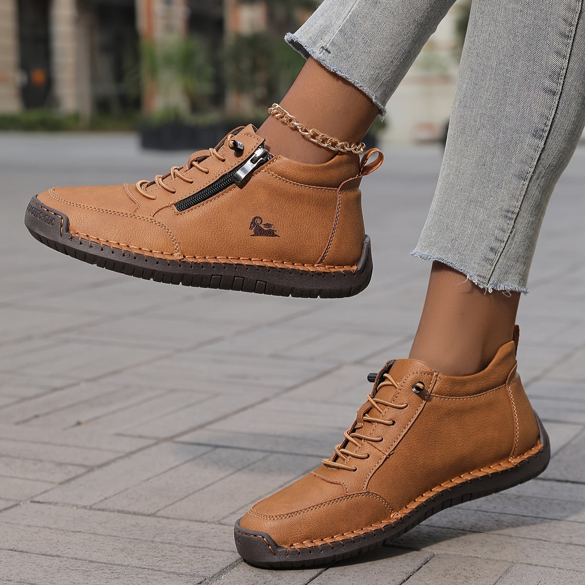 Round Toe Lace Up Side Zip Ankle Sneakers