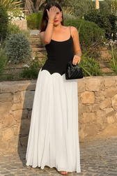 Color Block Open Back Waist Cinch Maxi Slip Dress
