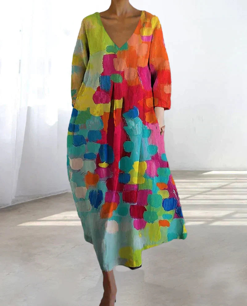 Valentina Colorful Printed Dress Dress with Relaxed Fit and Boutique Fashion Look