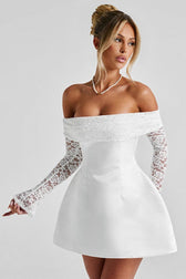 Off-Shoulder Lace Long Sleeve Bodycon Mini Lace Dress