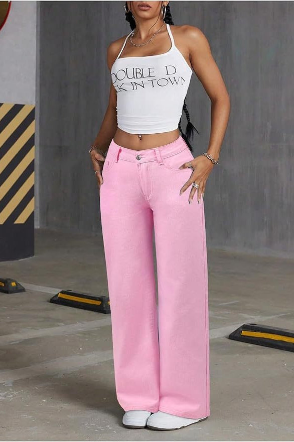 Y2K Bow Embroidered High Waist Straight Loose Jeans