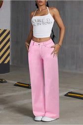 Y2K Bow Embroidered High Waist Straight Loose Jeans