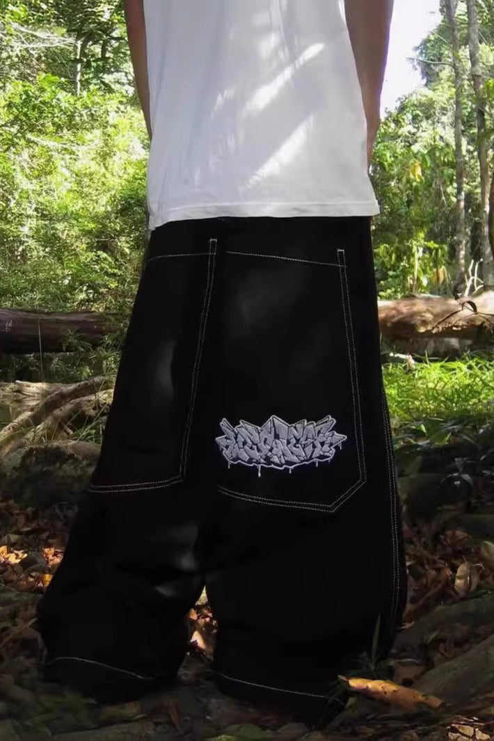 Hip Hop Embroidered Graphic Wide Leg Baggy High Street Jeans