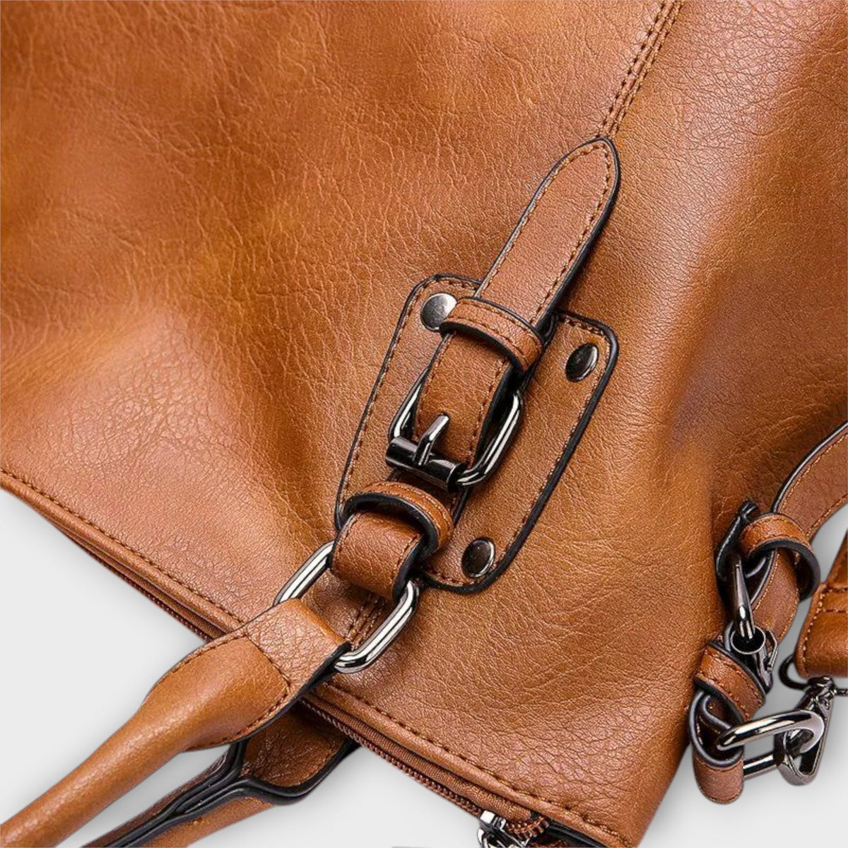 Buckle Detail Faux Leather Shoulder Tote Bag