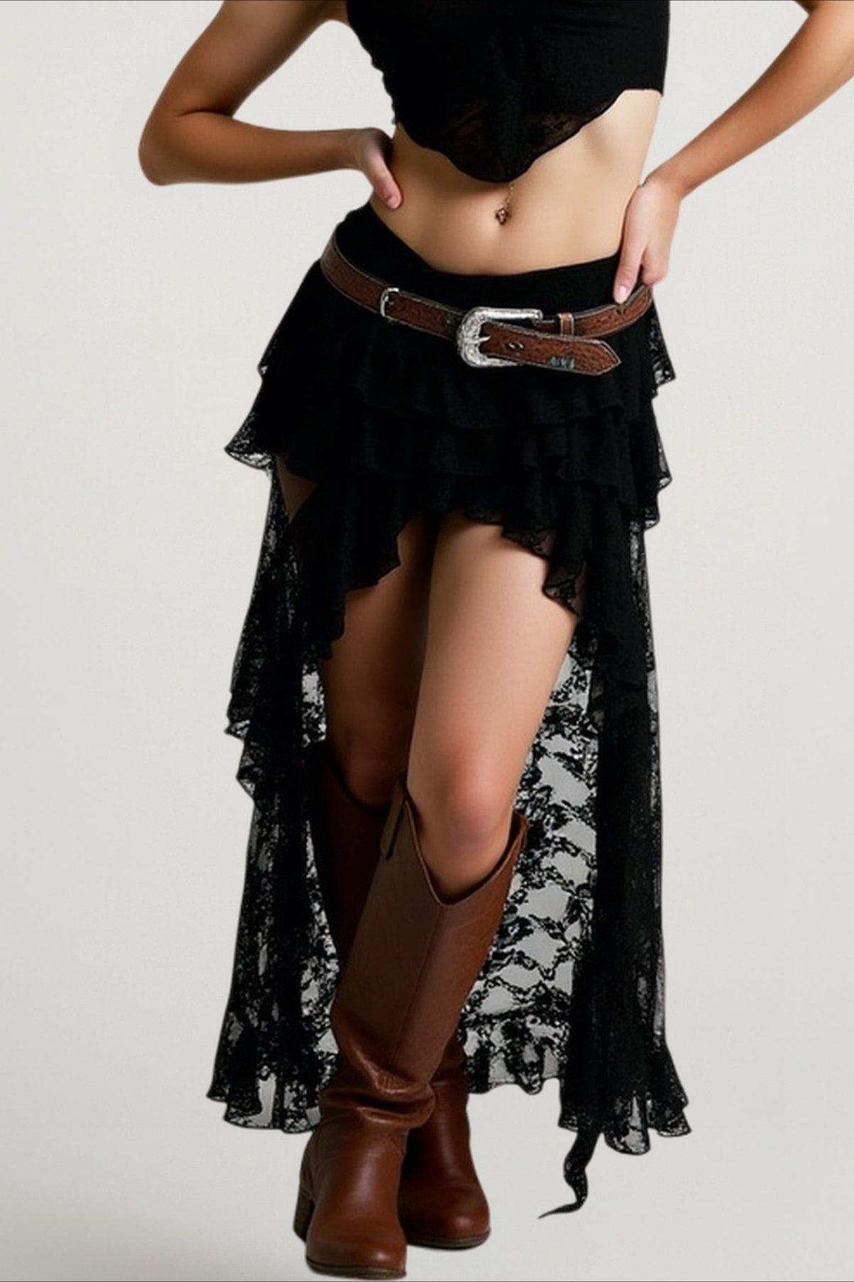 Lace Asymmetric Bodycon Skirt