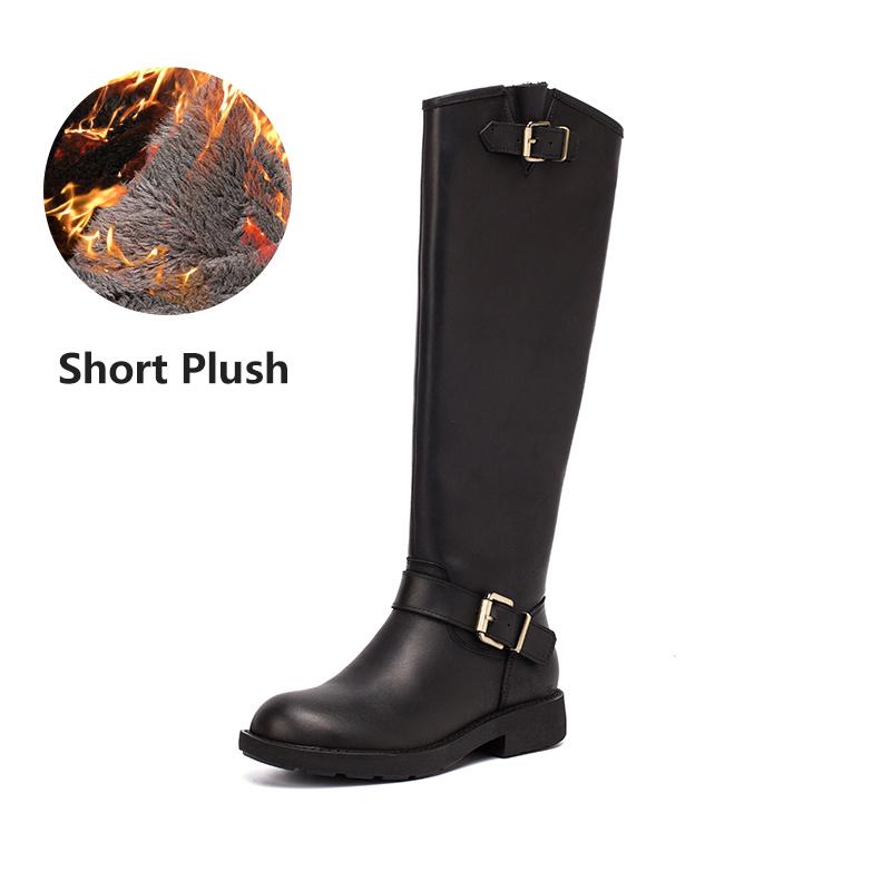Crazy Horse Leather Knee High Boots Western Cowboy Boots Retro Riding Boots Short Plush Coffee /Black
