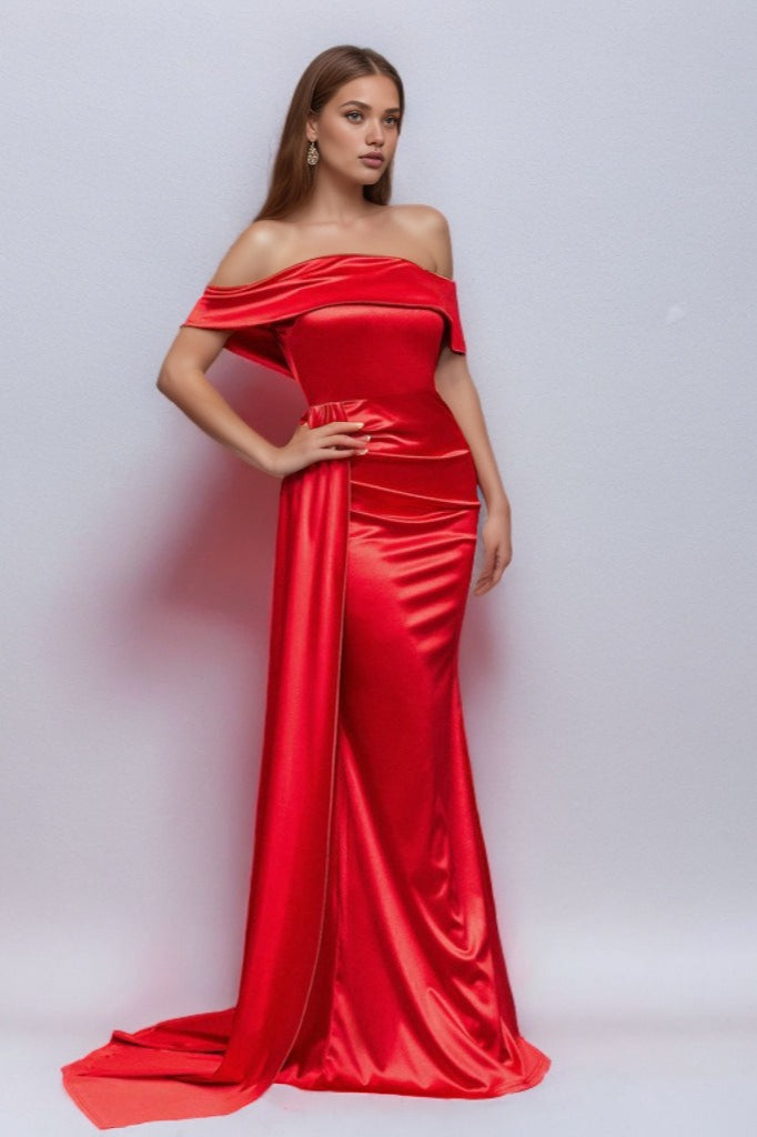 Solid Satin Off-Shoulder High-Waist Mermaid Silk Dress 6
