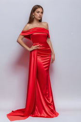 Solid Satin Off-Shoulder High-Waist Mermaid Silk Dress 6
