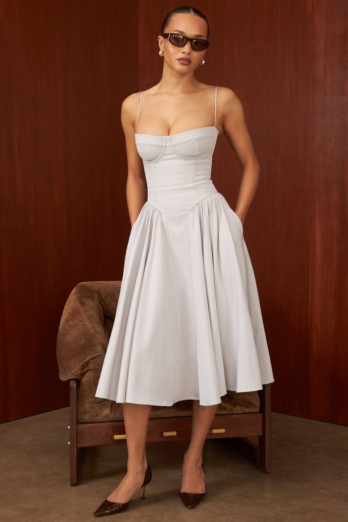 Corset Bodice Underwire Cami Fit and Flare Midi Dress 2