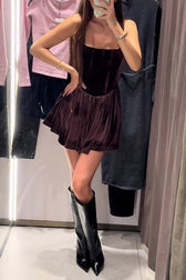 Solid Velvet Square Neck Slim Fit Mini Dress - View 8