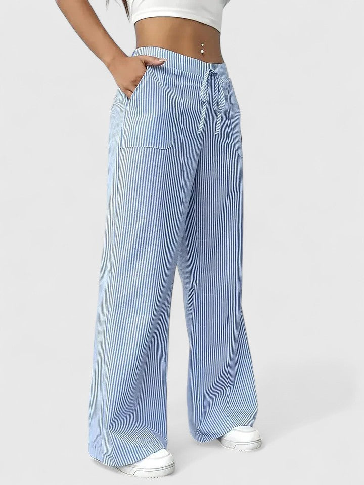 High Waist Striped Wide Leg Pants