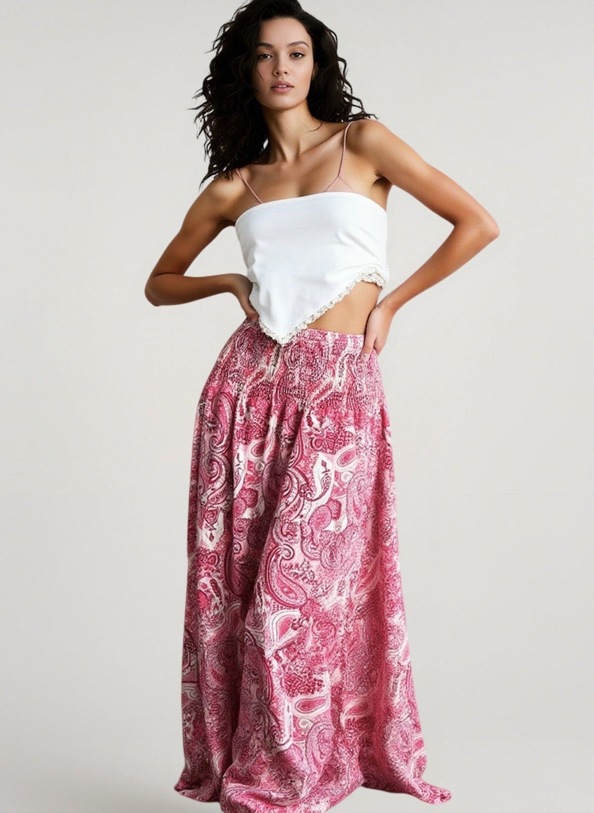 Paisley Print Smocked Waist Flowy Maxi Skirt 3