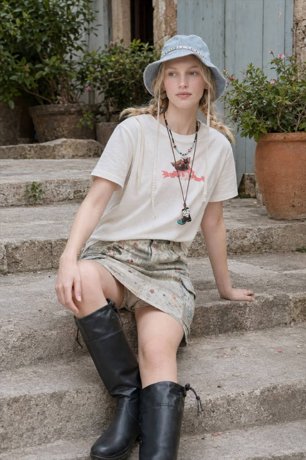 Distressed Paint Splatter Flap Pocket A-Line Denim Mini Skirt 2