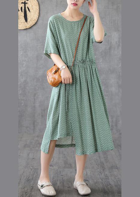 Round Neck Short Sleeve Elastic Waist Ruffle Detail Stepped Hem Pocket Midi Dress