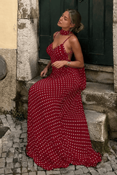 Polka Dot Backless Slim Fit Slip Dress