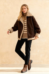 Vintage Oversized Suede Sherpa-Lined Coat