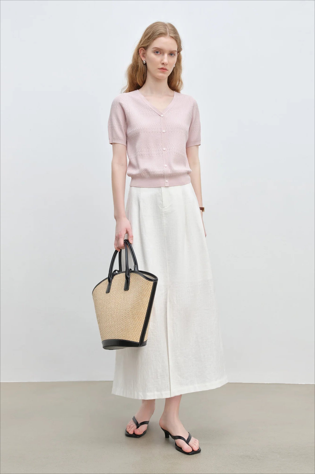 French Knit V-Neck Short Sleeve Cardigan