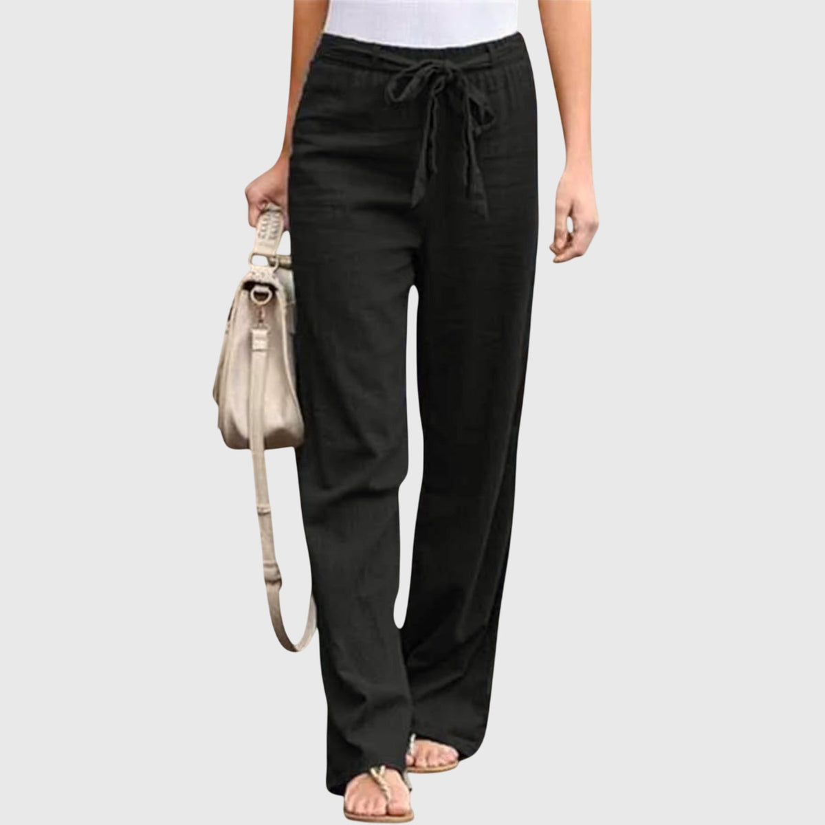 Tie Waist High Rise Wide Leg Pants