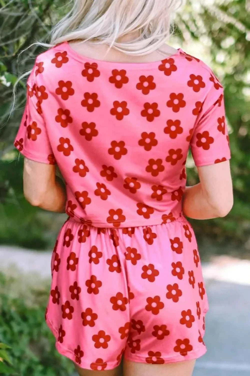 Floral Print Cropped Tee and Elastic Waist Shorts Two Piece Set 4