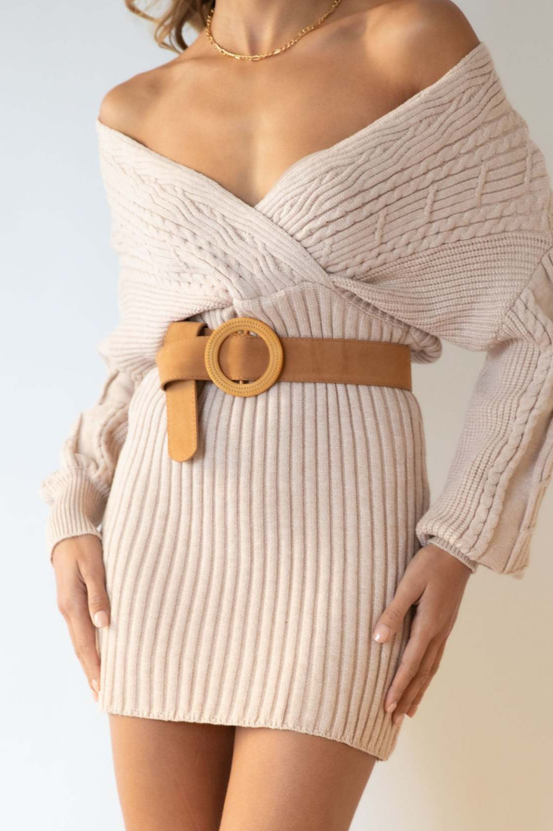 Knit Cable V Neck Bodycon Midi Dress