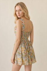 Green V-Neck A-Line Floral Dress