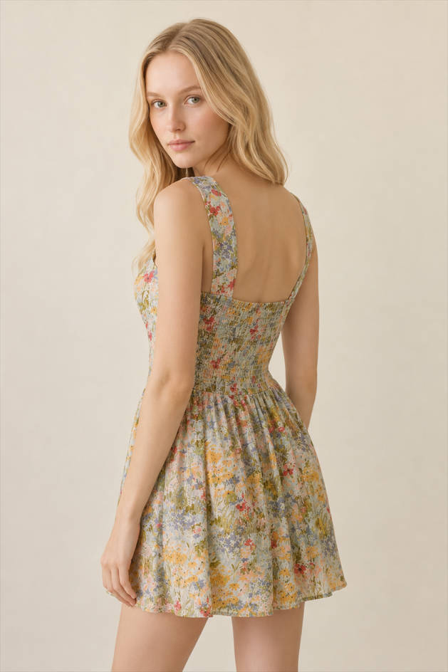 Deep V-Neck Floral Dress