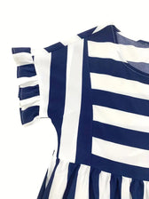 Navy Striped Summer Dress With Short Sleeves M / Black Navy Blue Striped Dress