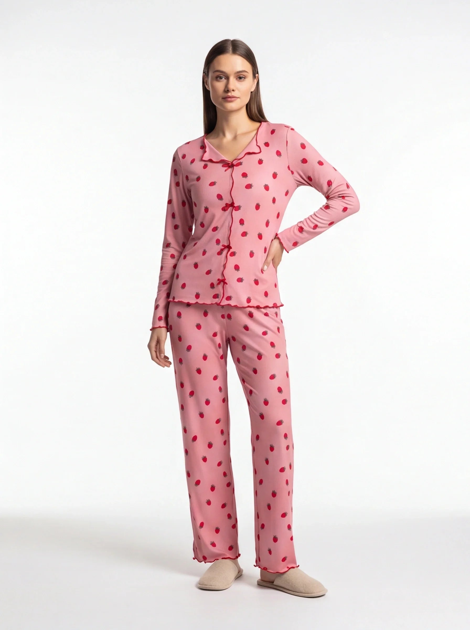 Charming Collection Women's Pajama Set with Frill Trim & Elastic Waist