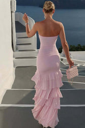 Tiered Strapless Slit Maxi Prom Dress