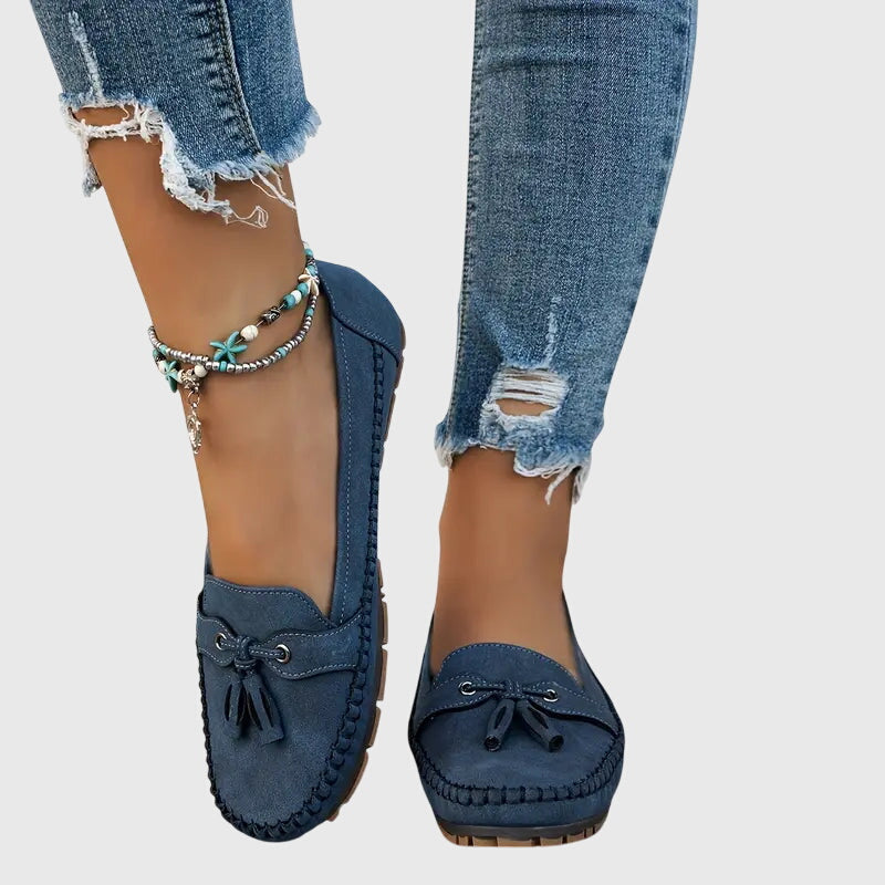 Round Toe Tassel Moccasin Stitch Suede Look Loafers