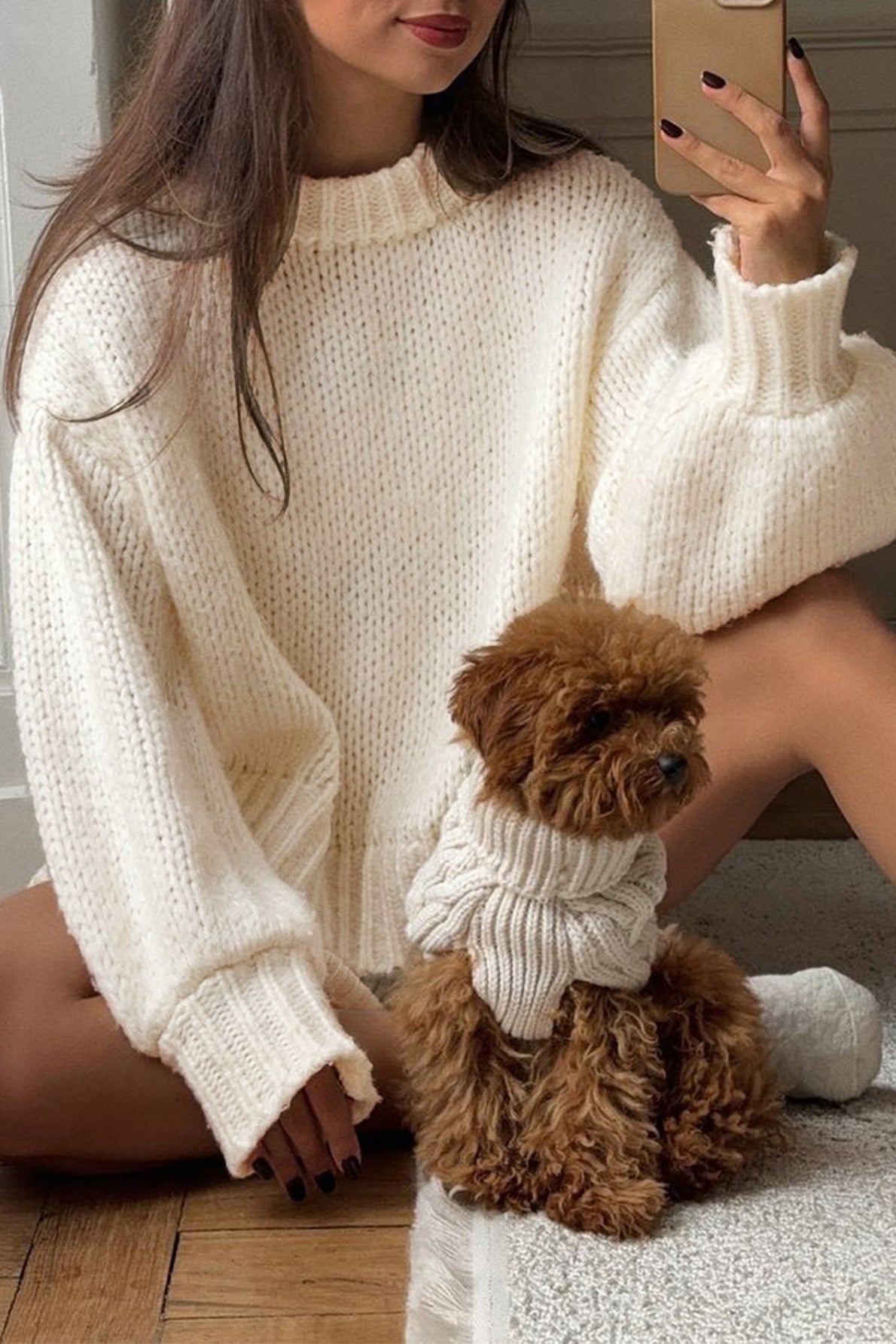 Crew Neck Drop Shoulder Chunky Knit Oversized Sweater 3