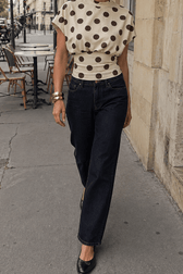 Polka Dot Waist Cinched Slim Crop Top