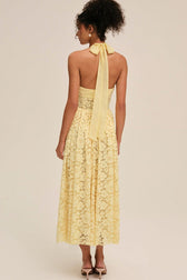 Halter Bandeau Backless Waist Cinched Solid Lace Dress
