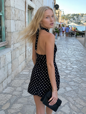 Polka Dot Halter Backless Bodycon Mini Dress
