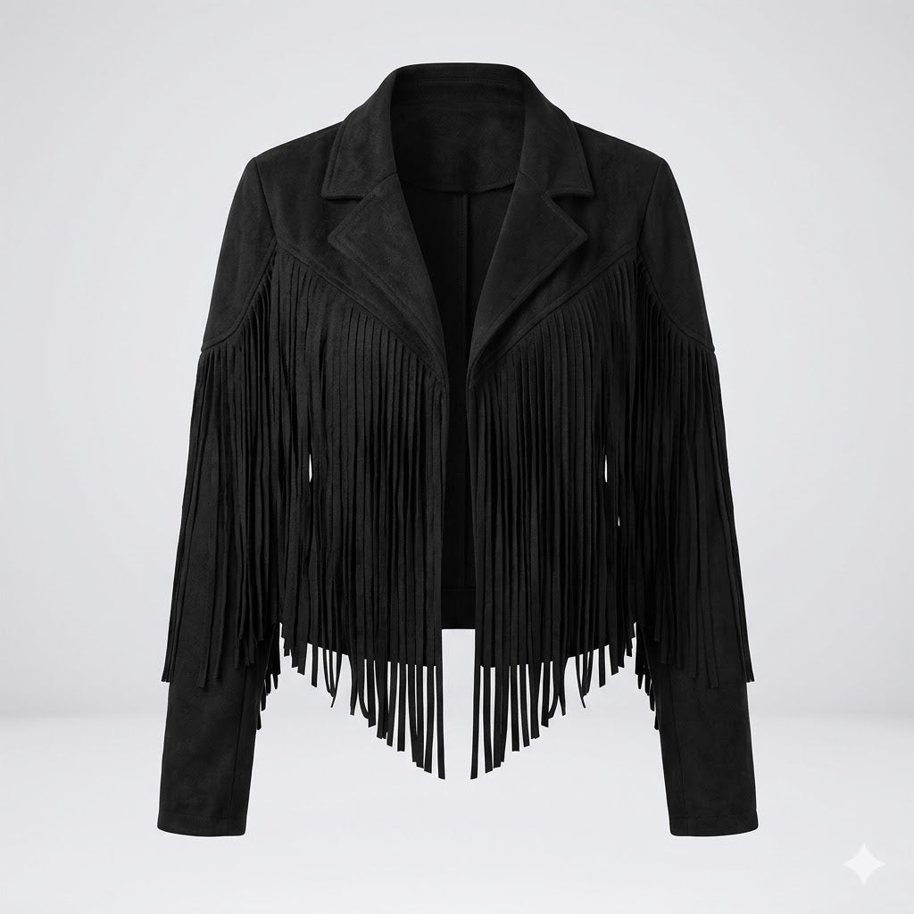 Fringe Lapel Cropped Suede Jacket