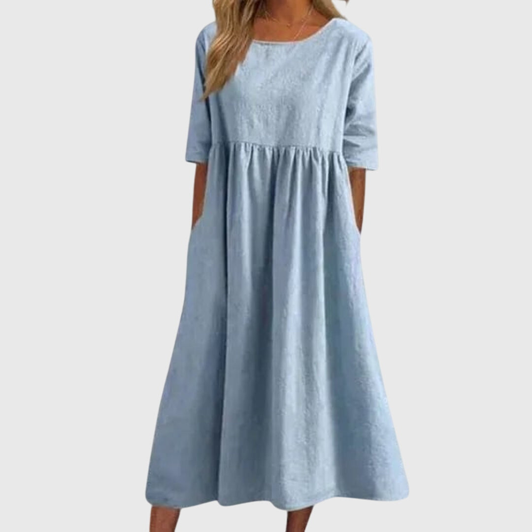 Round Neck Short Sleeve Tiered Midi Dress