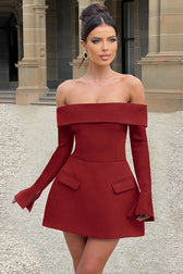 Backless One Shoulder Strapless Slim Long-Sleeve A Line Chic Cocktail Dress 5