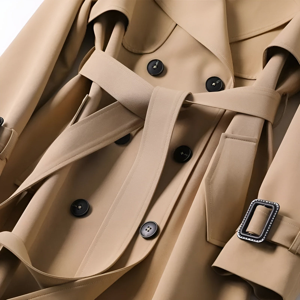 Double Breasted Belted Longline Trench Coat
