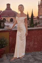 Satin Cowl Neck Backless Formal Dress