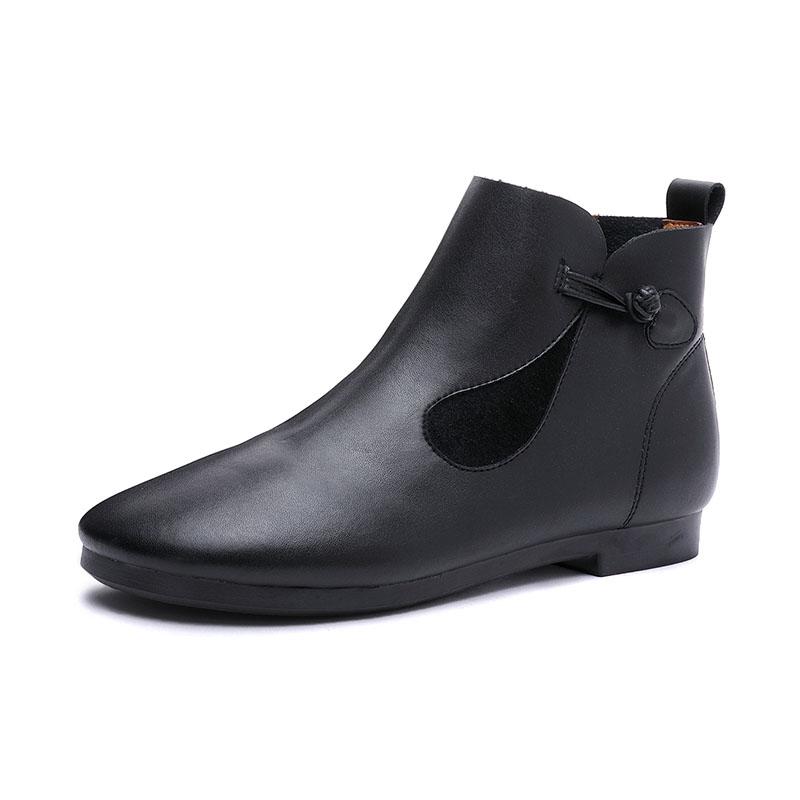 Mori Style Elegant Ankle Booties Low Heel Handmade Work Combat Boots Black/Coffee/Beige