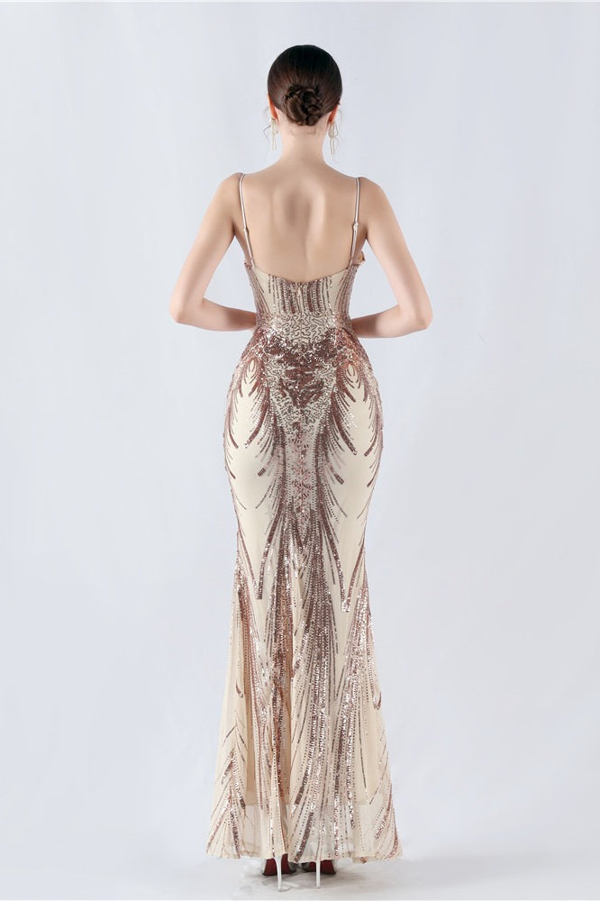 Sequin Spaghetti Strap Sweetheart Mermaid Formal Gown