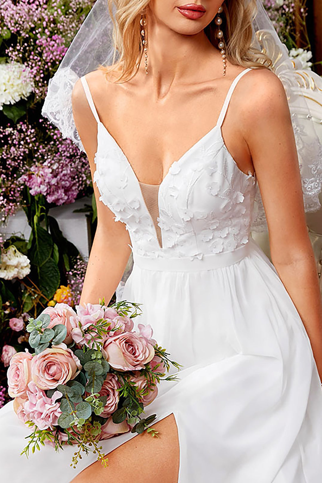 Lace Appliques Slip Maxi Dress - View 4