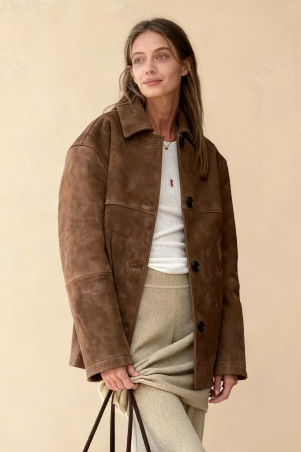 Suede Look Shirt Collar Button Front Oversized Longline Jacket 3