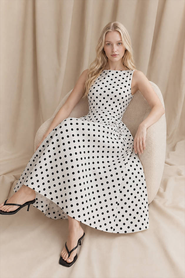 Chic Polka Dot Sleeveless Maxi Dress