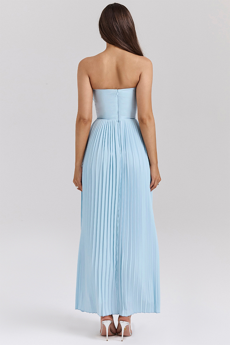 Lola Statement Strapless Cinch Waist Pleated Maxi Dress Blue [pre Order] Boutique Collection