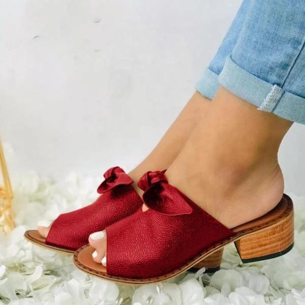 Women Fashion Low Heel Bow Slippers