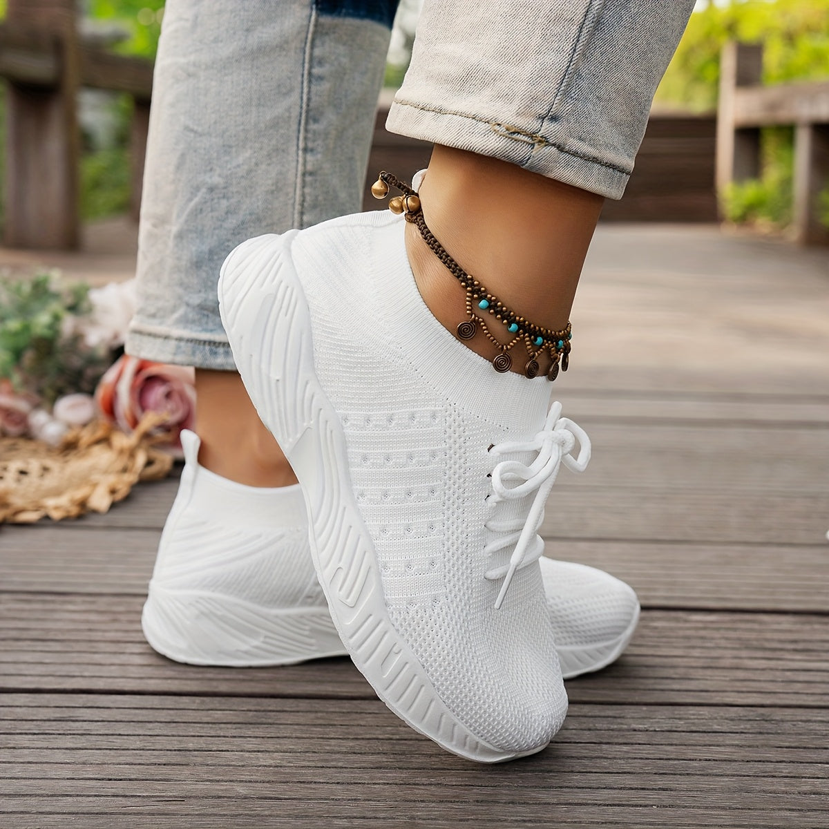Knit Mesh Lace Up Thick Sole Sneakers