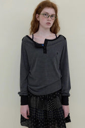 Boat Neck Henley Long Sleeve Top