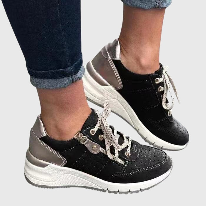 Suede Look Lace Up Platform Wedge Sneakers
