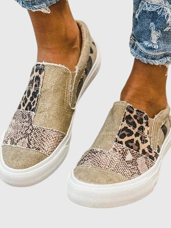 Round Toe Mixed Print Slip On Platform Sneakers